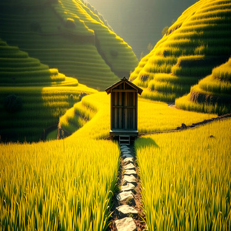 Terraced rice field in Mu Cang Chai, YenBai, Vietnamの写真素材