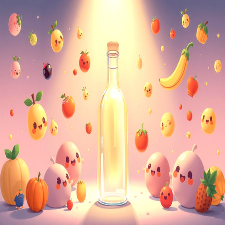 3d illustration of a bottle with funny cartoon characters.の写真素材