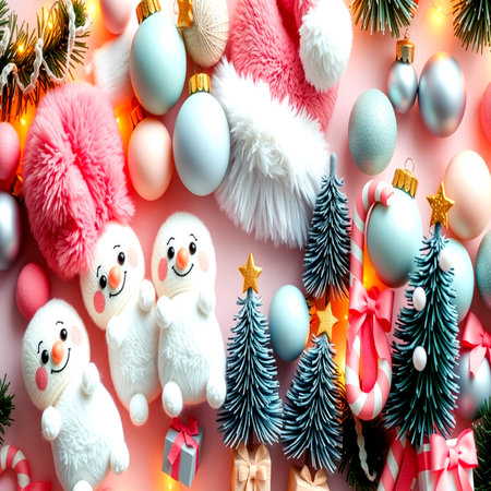 Christmas and New Year background with Christmas tree, toys and decorations.の写真素材