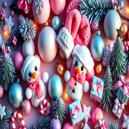 Christmas and New Year background. Festive decoration on pink background.の写真素材