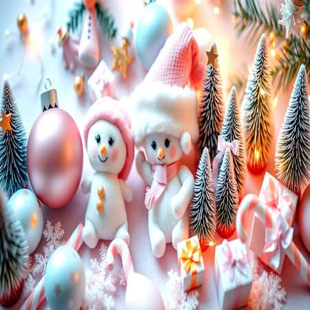 Christmas decoration with snowman and snowflakes on white background.の写真素材