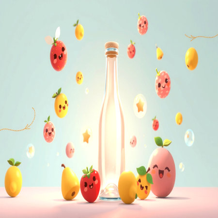 Lemonade in glass bottle on pastel backgroundの写真素材