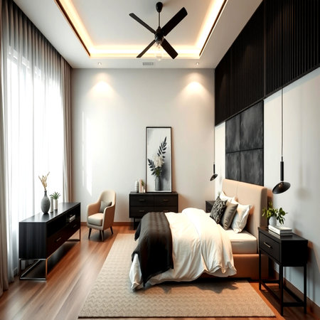 3d rendering luxury bedroom suite in hotel with black and white decorの写真素材
