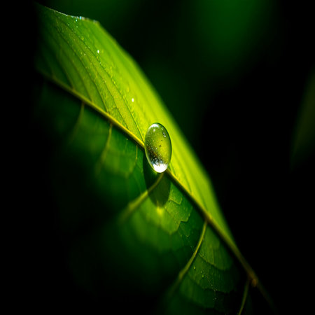 Water drop on green leaf in the morning. Natural background and texture.の写真素材