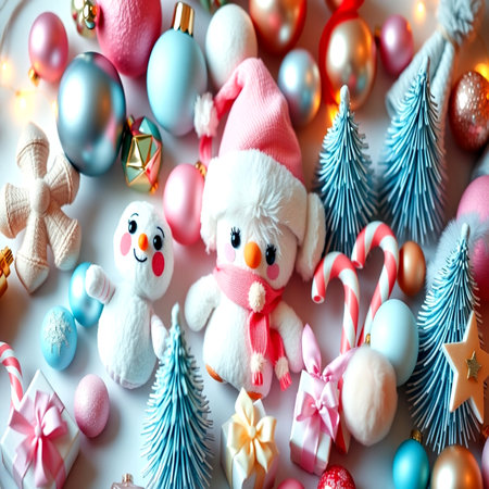 Christmas composition. Christmas toys on white background. Flat lay, top view.の写真素材