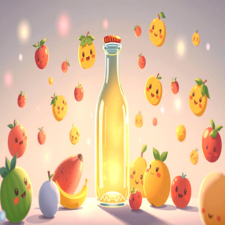 Fruit juice in a bottle on a light background. Vector illustration.の写真素材