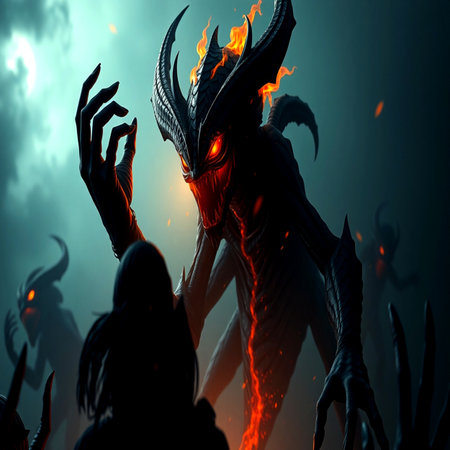 Fantasy illustration of a demon in the dark. 3D rendering.