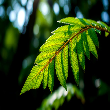 Green leaves on a tree in the forest. Shallow depth of field.