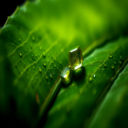 Water drops on a green leaf. Water drops on a green leaf.