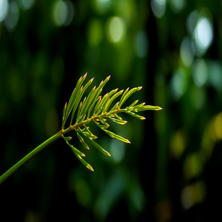 Close up of young green leaves on blurred background with bokeh