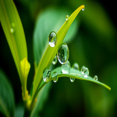 Water drops on the green grass in the morning. Natural background.