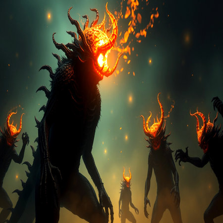 3D Illustration of a Dragon with Fire Flames in the Backgroundの写真素材