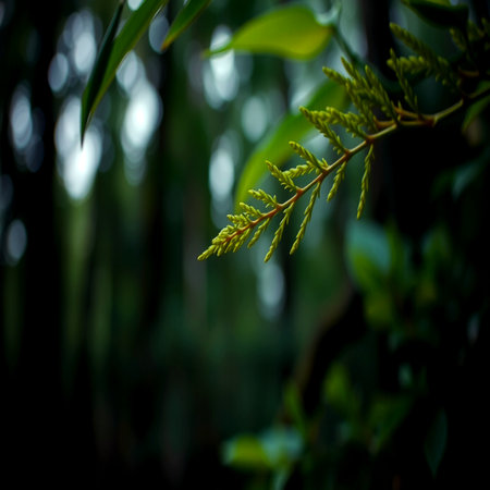 Green leaves in the forest. Selective focus and shallow depth of fieldの写真素材