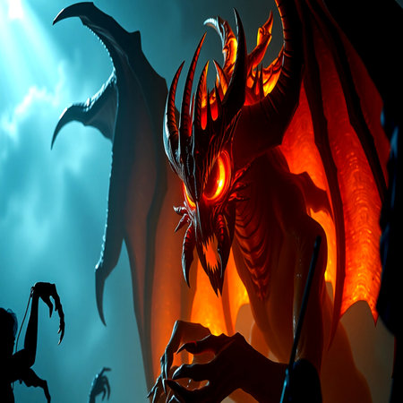 3d illustration of a dragon in the dark with a red glow