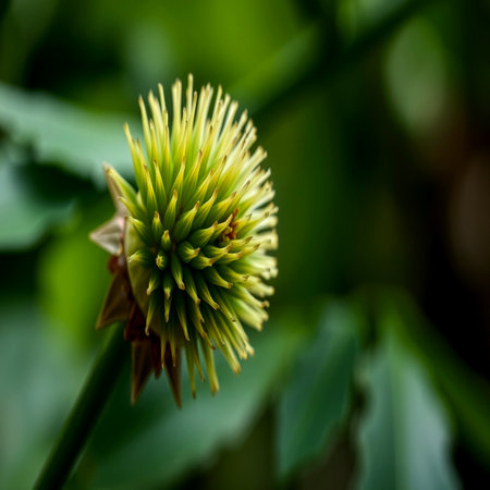 A closeup shot of a flower with green leaves in the background