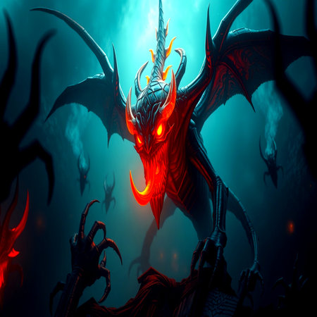 Fantasy dragon in the dark. 3D illustration. Fantasy.