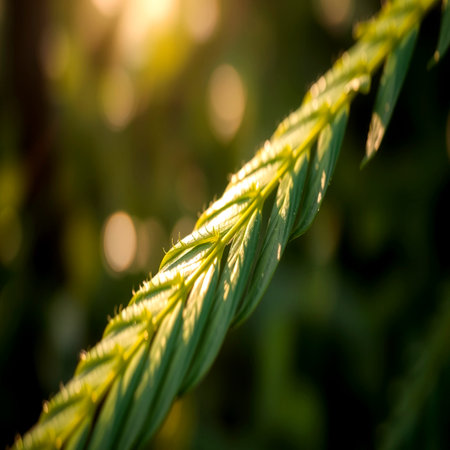 Close up of green leaf with sunlight in the morning. Natural background.