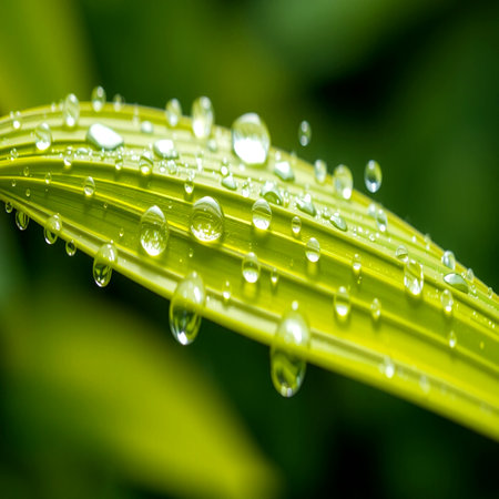Water drops on the green leaf. Nature background. Selective focus