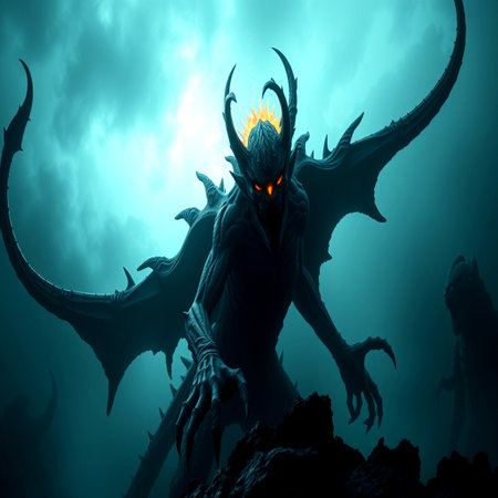 3d rendering of a monster with horns on the background of the sea