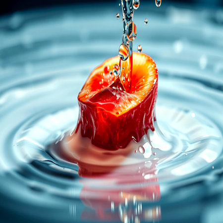 Falling drops of water. Splash effect after collision of a falling drop with a water surface.の写真素材