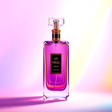 Perfume bottle on bright background. 3d render illustration.の写真素材