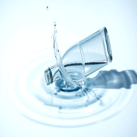 Water splashing out of a bottle, isolated on white background.の写真素材