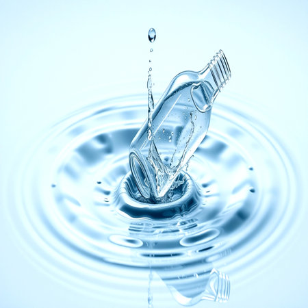 Water splash with bottle and water drops on white background. 3d illustrationの写真素材