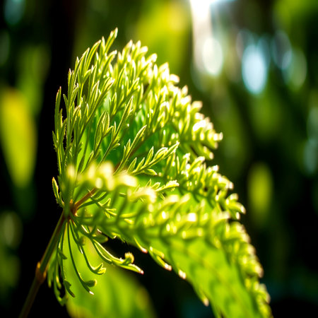 Close up of fresh green fern leaves with shallow depth of field