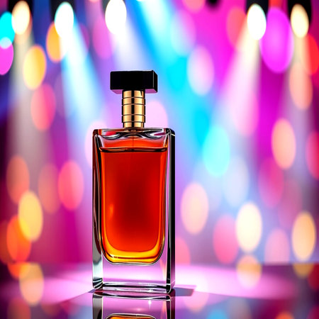 Perfume bottle on bokeh background. 3d illustrationの写真素材