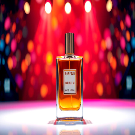 Eau de parfum perfume bottle on bokeh background.の写真素材