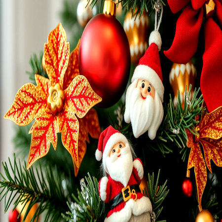 Christmas tree with Santa Claus. Christmas background. Close-up.の写真素材