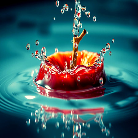 Falling drops of water. Splash effect after collision a falling drops with water Surfaceの写真素材