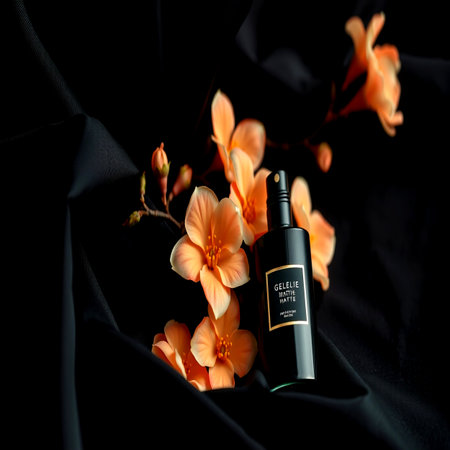Bottle of Serum on black silk backgroundの写真素材