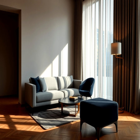interior of modern living room with sofa and armchair, 3d render
