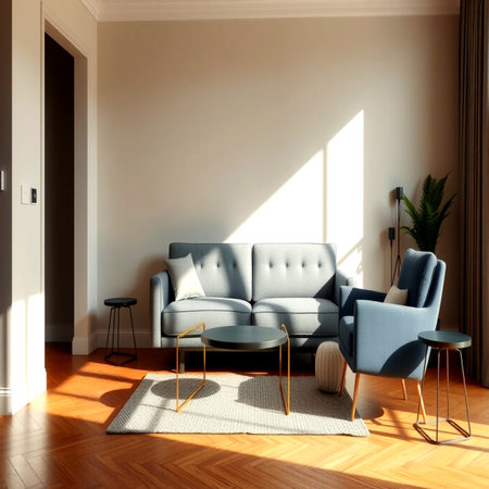 interior of modern bright living room 3D rendering computer generated imageの写真素材