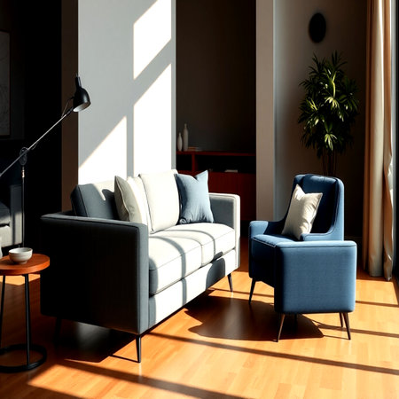 modern bright interiors living room 3D rendering illustration computer generated imageの写真素材