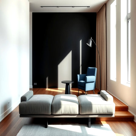 interior of modern bright living room 3D rendering illustration computer generated imageの写真素材