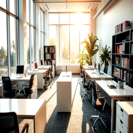 Modern coworking office interior. 3d rendering mock up toned imageの写真素材