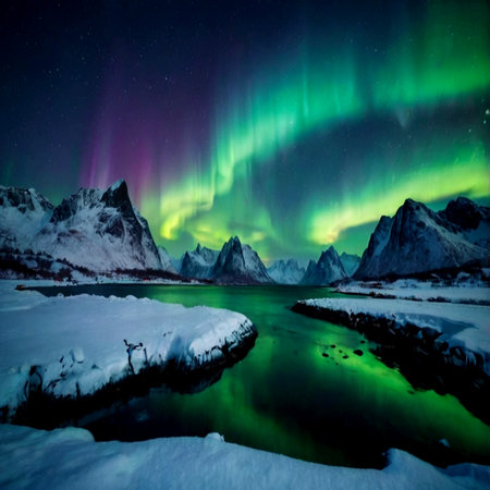 Aurora borealis at Lofoten islands, Norway
