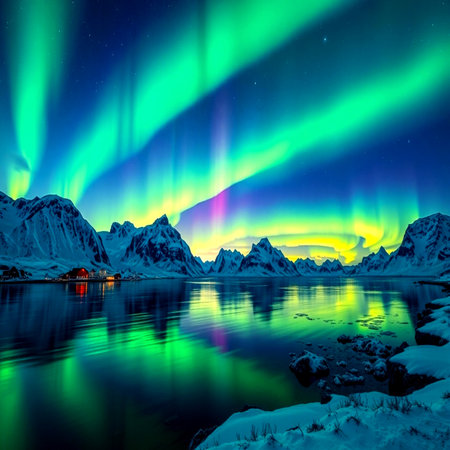 Aurora borealis at Lofoten islands, Norway