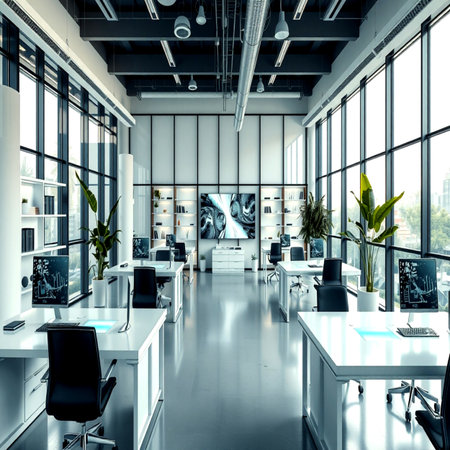 modern office interior with a lot of windows. 3d rendering mock upの写真素材