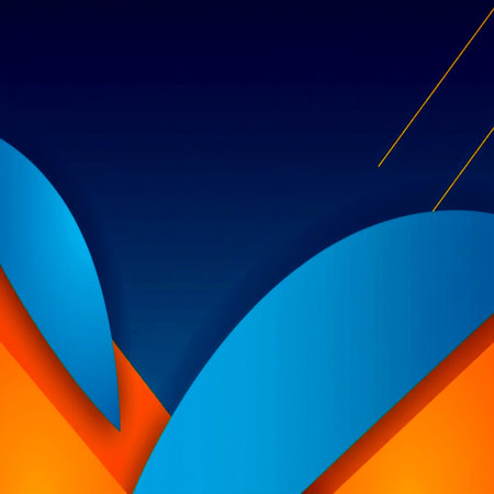 Abstract background with blue and orange paper cut shapes. Vector illustration.の写真素材