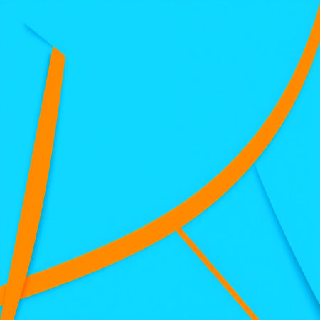 Orange curved ribbon on blue background. Minimal design. Vector illustrationの写真素材
