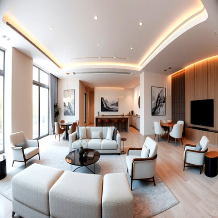 Luxury living room interior in a modern house. Nobody insideの写真素材