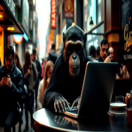 Monkey with a laptop.の写真素材