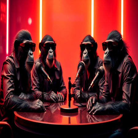 Group of young people in virtual reality glasses playing a video game. Cyberpunk style.の写真素材