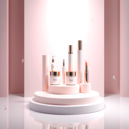 Cosmetic product display podium. 3d render illustration. Mock up for designの写真素材