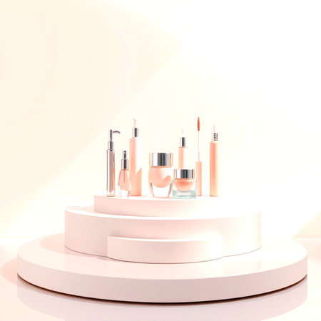 Cosmetic display podium on white background. 3d render illustration.の写真素材