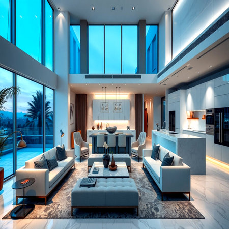 3d rendering of a modern living room in a luxury house.の写真素材
