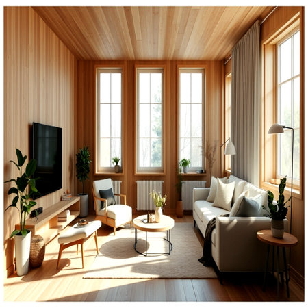 Interior of a modern living room with a large window. 3d renderの写真素材